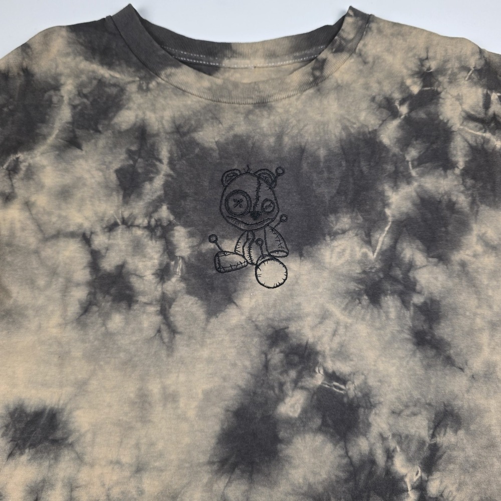 Mens Custom Fit T-Shirt Top XL Brown Tie Dye Cotton Pin Bear Patch